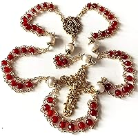 elegantmedical handmade Gold Ladder to Heaven Red Agate & Real AAA10mm Pearl Catholic Rosary crucifix Necklace