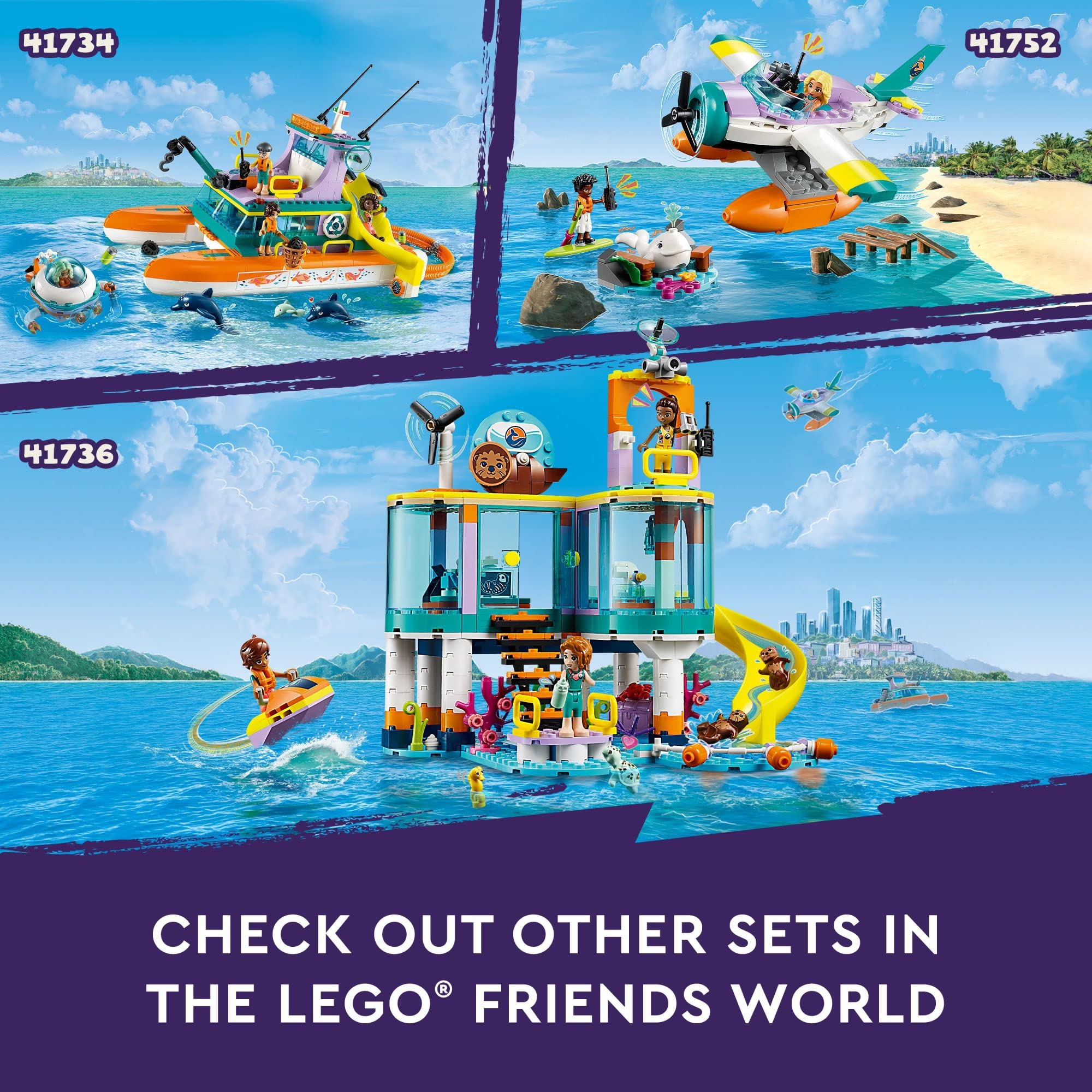 LEGO Friends Sea Rescue Center 41736 Building Toy for Ages 7+, with 3 Mini-Dolls, 2 Otters, a Seahorse, Turtle and Water Scooter, a Great Birthday Gift for Pretend Ocean Rescue Play