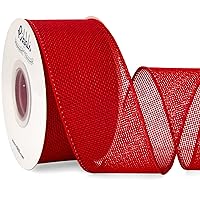 Ribbli Red Wired Ribbon,2 Inch x Continuous 10 Yard, Wired Edge Ribbon for Big Bow,Wreath,Tree Decoration,Outdoor Decoration