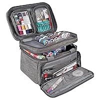 SINGER Sewing Accessories Organizer (Bag Only) – Double Layer Portable Sewing Storage Bag | 2 Detachable Pouches and 18 Compartments, Large Sewing Supplies & Crafting Carry-all (Gray)