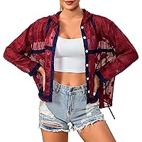 Little Donkey Andy Women's Mesh Sheer Long Sleeve Top Lightweight Hollow Out Hoodie See Through Floral Bomber Jacket