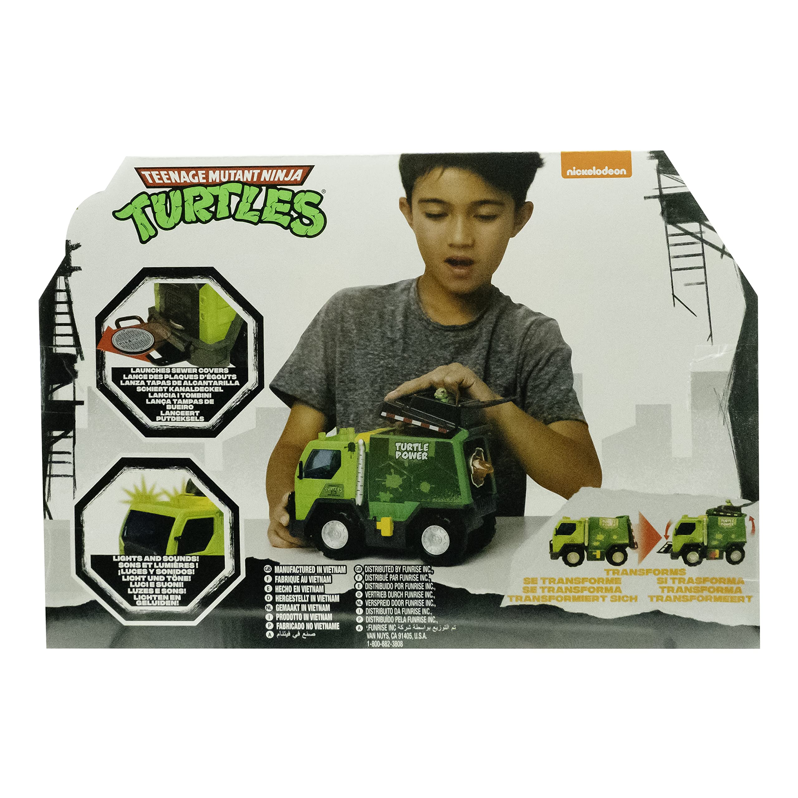 Teenage Mutant Ninja Turtles Thrash N' Battle Garbage Truck, Lights and Sounds, Ages 3+,Yellow