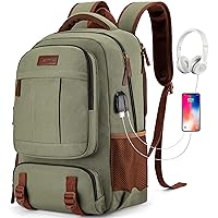 Tzowla Canvas Laptop Backpack, Bag for Men Women,Travel Work Rucksack Fits 17.3 Inch Laptop, Bookbag with USB Charging Port