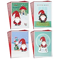Hallmark Gnome Boxed Christmas Card Assortment (16 Cards and Envelopes) Snow globe, Mushrooms, Wreath, Sled