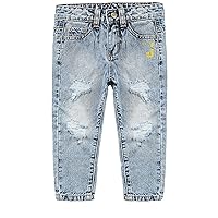 KIDSCOOL SPACE Baby Girl Boy Jeans,Little Kid Elastic Band Inside Ripped Denim Pants