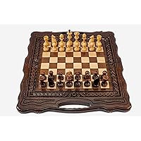 Walnut Wooden Chess Set - 3 in 1 Chess, Backgammon, Checkers - Handmade High Detail Wooden Game