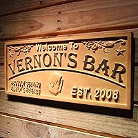 wpa0389 Name Personalized Home Bar Wood Engraved Wooden Sign - Standard 23 x 9.25