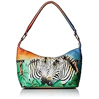 Anna by Anuschka Women's Genuine Leather, Hand Painted - Medium East-West Hobo, Zip-Top Shoulder Bag