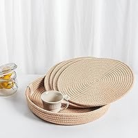 Art PineCone's Woven Cotton Rope Round Placemats Set of 4 with Holder Included, Non-Slip, and Heat Resistant for Your Perfect Table Decor! (Beige, 13 inch)