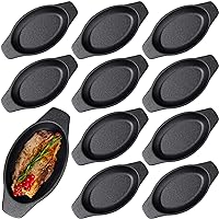 10 Pcs 4 x 6 Inch Small Cast Iron Skillet Mini Oval Fajita Serving Dish Pans Bulk with Handle Sizzling Steak Skillet Plate Frying Baking Roasting Cook Pan for Home Restaurant Kitchen Barbecue