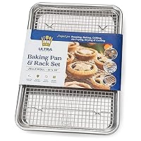 Aluminum Baking Sheet with Stainless Steel Cooling Rack Set by Ultra Cuisine – Jelly Roll Size Pan 11 x 16 inch, Durable Rimmed Sides, Easy Clean, Commercial Quality for Cooking and Roasting