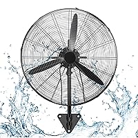 Simple Deluxe 24 Inch Misting Wall Mount Fan, IP44 Waterproof Outdoor Fan, Powerful Cooling and Refreshing Mist, Adjustable Speeds, 90 Degree Oscillation, Black
