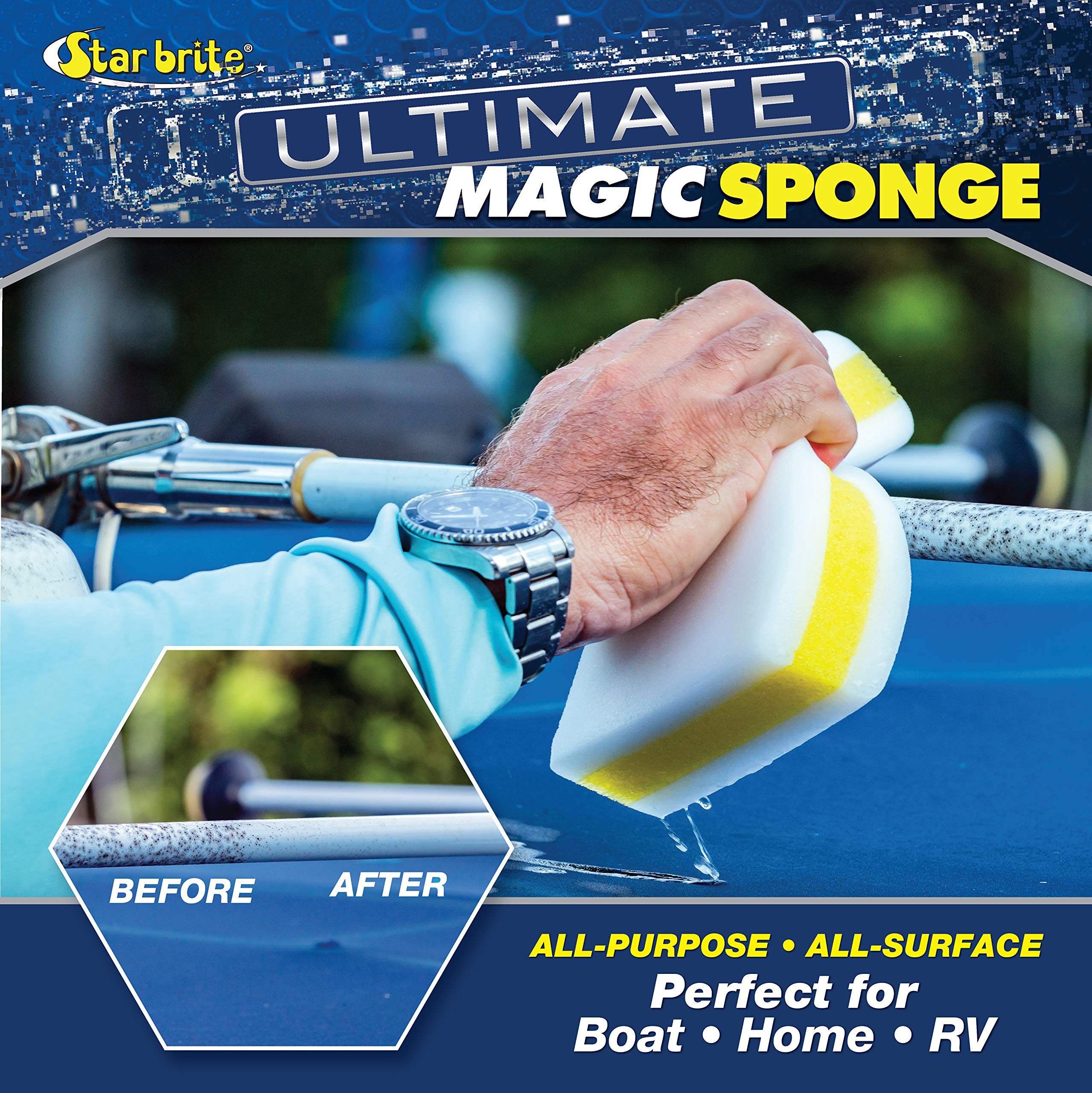 STAR BRITE Ultimate Magic Sponge - Boat Scuff Eraser Melamine Scrubber with Reinforced Core - 2 Pack (041000), White
