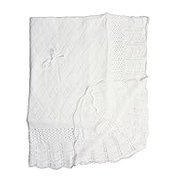 Baby Fancy Christening White Hand Crochet 100% Acrylic Shawl/Blanket 49 x 39 in - Ribbon Bow