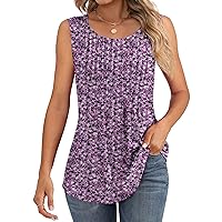 Women's Tank Tops Sleeveless Tunic Pleated Crew Neck Blouses Summer Dressy Casual Loose T Shirts 2024