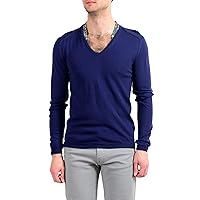 Just Cavalli Men's 100% Wool Dark Blue V-Neck Sweater US M IT 50