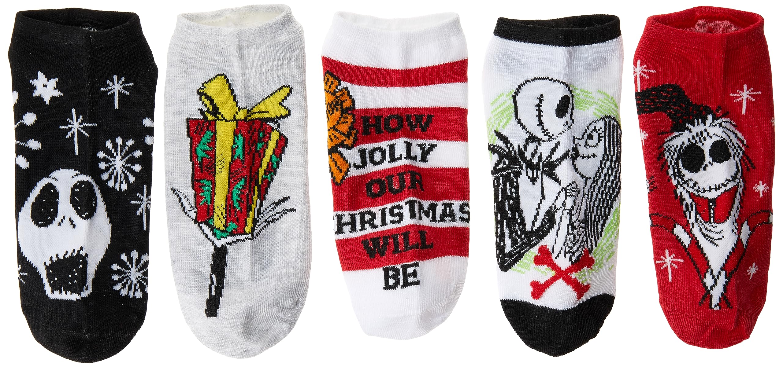 Disney Women's Nightmare Before Christmas Holiday 5 Pack No Show Socks
