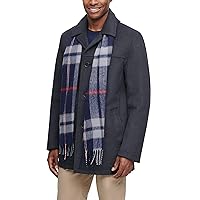 Tommy Hilfiger Men's Size Tall Wool Melton Walking Coat with Detachable, Charcoal/Tan Check Scarf, Medium