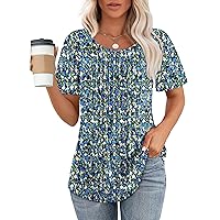 WIHOLL Short Sleeve Shirts for Women Summer Dressy Casual Tops Pleated Front