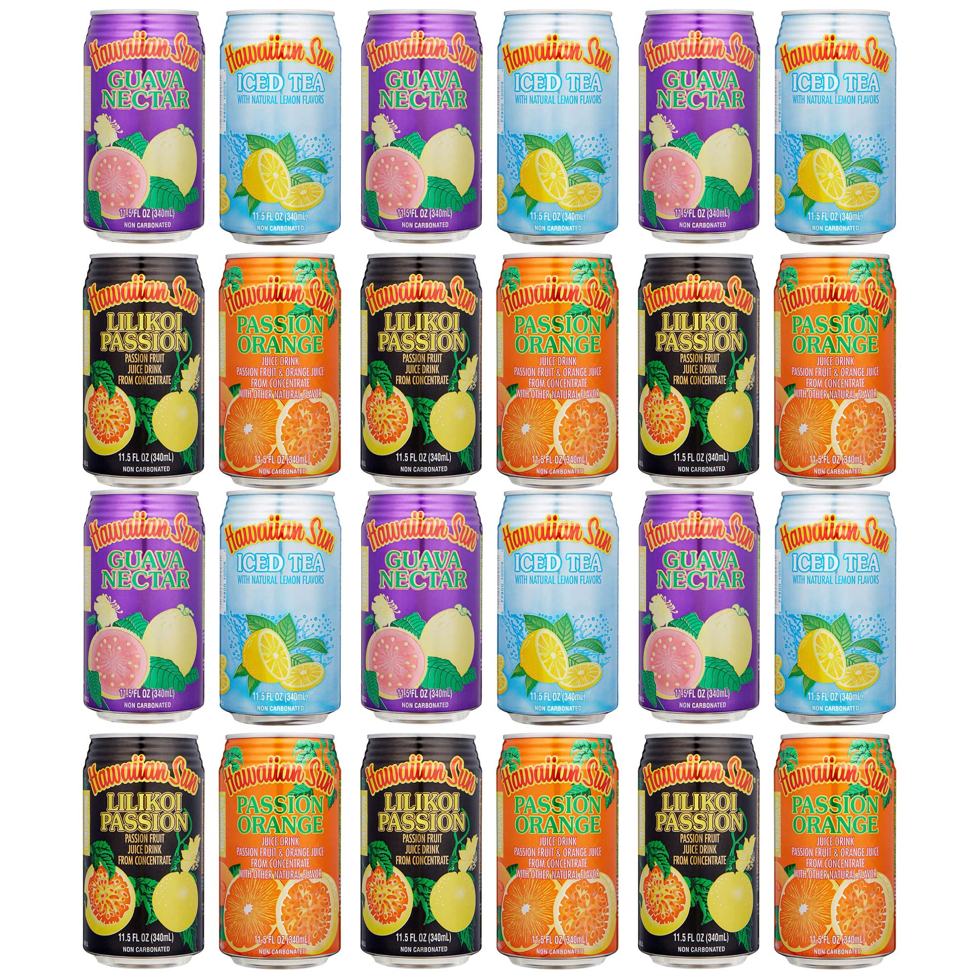 [Pack of 24] Hawaiian Sun Fruit Drink Variety Pack (Guava Nectar, Iced Tea, Lilikoi Passion, Passion Orange) - 11.5 Fl Oz