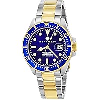 HENRY JAY Mens “Limited Edition” Swiss Self Winding Mechanical Automatic 23K Gold Plated Two Tone Stainless Steel Specialty Aquamaster Professional Swiss Dive Watch with Sapphire Crystal