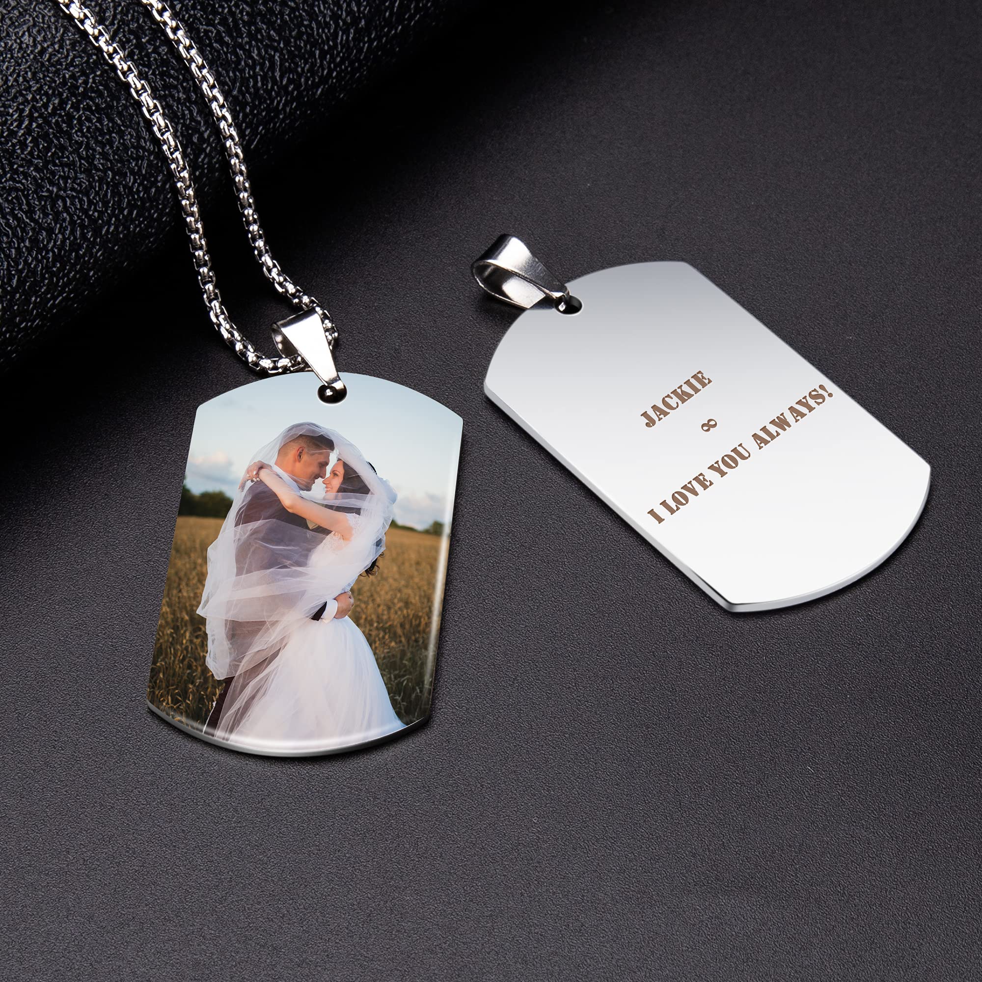 Aro Torliy Personalized Memorial Dog Tag Necklace for Men, Custom Engraving Picture & Text Stainless Steel Photo Pendant Necklace Jewelry for Boyfriend/Brother