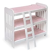Badger Basket Toy Doll Triple Doll Bunk Bed with Ladder, Bedding, and Personalization Kit for 20 inch Dolls - Pink Gingham