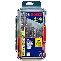 BOSCH CO14 14-Piece Assorted Set with Included Case Cobalt Metal Drill Bit with Three-Flat Shank for Drilling Applications in Stainless Steel, Cast Iron, Titanium, Light-Gauge Metal, Aluminum