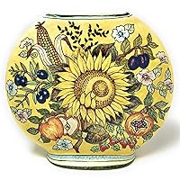 Italian Ceramic Art Pottery Vase Vessel Brings Flowers Hand Painted Decorated Sunflowers Made in Italy Tuscan