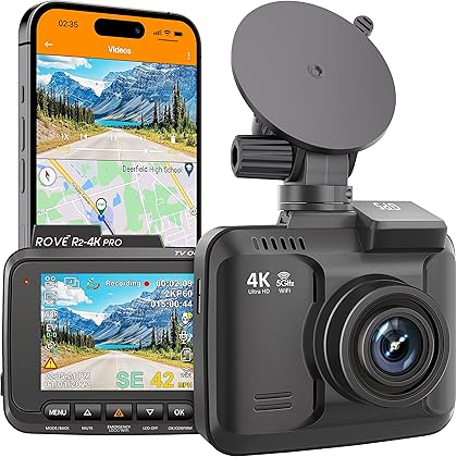 ROVE R2-4K PRO Dash Cam, Built-in GPS, 5G WiFi Dash Camera for Cars, 2160P UHD 30fps Dashcam with APP, 2.4