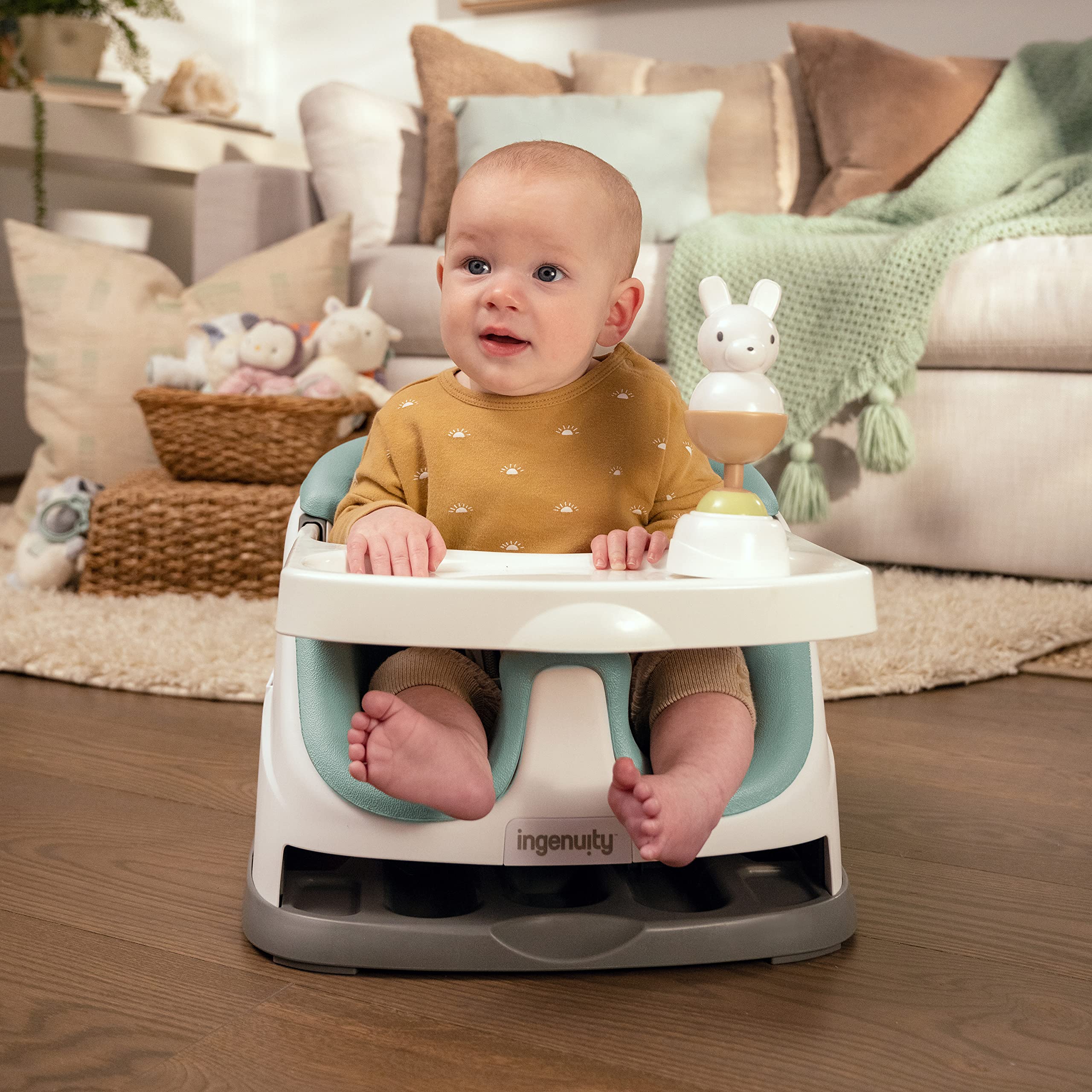 Ingenuity Baby Base 2-in-1 Booster Feeding and Floor Seat with Self-Storing Tray - Mist