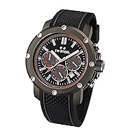 TW Steel Men's Quartz Watch with Red Dial Chronograph Display and Black Rubber Strap