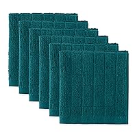 DII Basic Terry Collection Solid Windowpane Dishcloth Set, 12x12, Teal, 6 Count