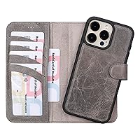BOULETTA for iPhone 15 Pro Max Case Magsafe Compatible Full Grain Leather, Magnetic Detachable Folio Phone Wallet Case (2 in 1) - 4 Card Holders with RFID Blocking 6.7 inch, Gray