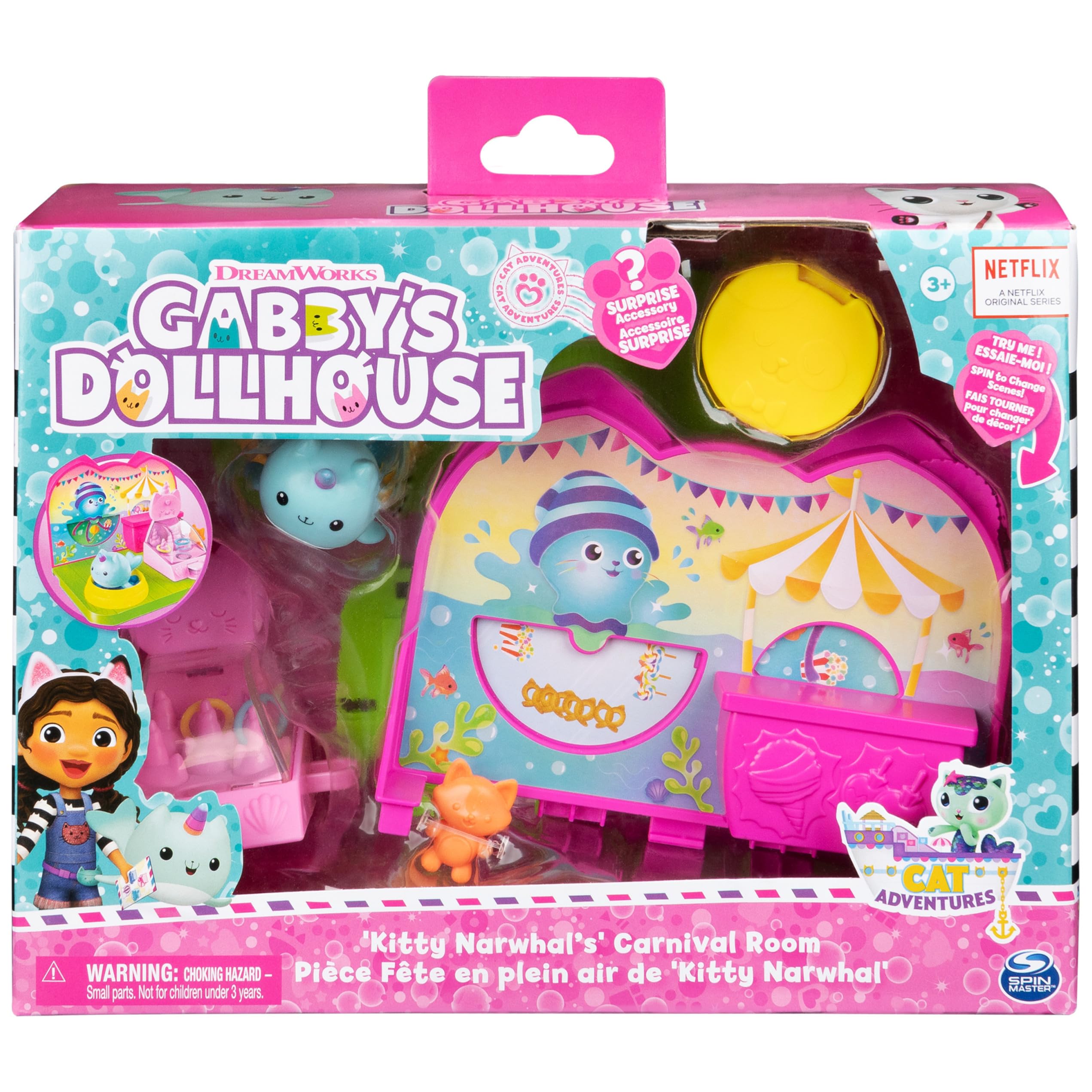 Gabby's Dollhouse Kitty Narwhal’s Carnival Room, with Toy Figure, Surprise Toys and Dollhouse Furniture, Kids Toys for Girls & Boys 3+