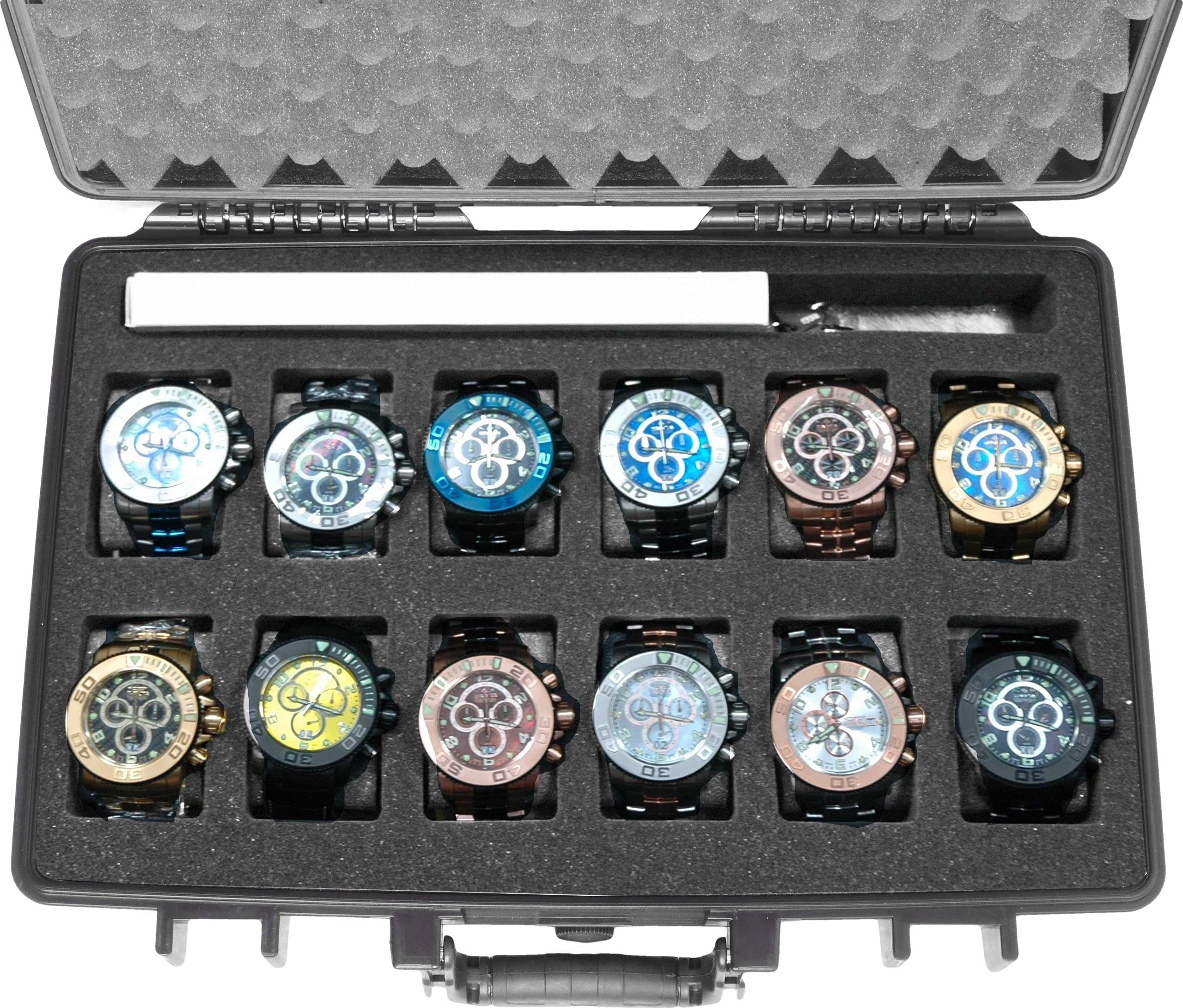 Case Club 12 Watch & Accessory Carry Case - Organize & Protect Your Watch Collection in a Hard Shell, Heavy Duty, Waterproof, Travel & Storage Case - For Men's & Women's Watches of Various Sizes