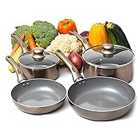 Moss & Stone 6 Piece Nonstick Cookware Set, Aluminum Pots and Pans, Induction Cookware Pots and Pans Set with Glass Lid, Home Kitchen Ware Pots Pan Set with Non-stick Coating, Ptfe/Pfoa Free.