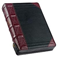 KJV Study Bible, Standard King James Version Holy Bible, Thumb Tabs, Ribbons, Faux Leather, Burgundy/Black Debossed Zipper Closure