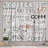 Ambesonne Coffee Kitchen Curtains, Coffee Letterings Morning Time Drink Aroma Traditional Typographic Print, Window Drapes 2 Panel Set for Kitchen Cafe Decor, 55