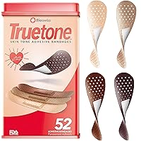 Truetone Variety Skin Tone Bandages with Brown Skin Tone Shades for True Color Matches, First Aid Latex Free Bandage Tin, Standard Shape for Kids and Adults, 52 Pack