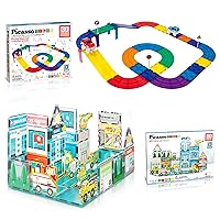 PicassoTiles 30PC Magnetic Race Car Track + 50PC Metro City Magnet Tiles, Fun & Creative Playset: STEAM Learning, Enhance Construction Skills, Hand-Eye Coordination and Fine Motor Skills, Gift Idea