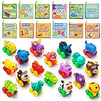JOYIN 12 Pcs Baby Bath Books with Animal Cars Soft Rubber Car Set Toy, Toys for for Boys and Girls, Babies Christmas Birthday Gift, Summer Beach and Pool Activity, Party Favors for Kids