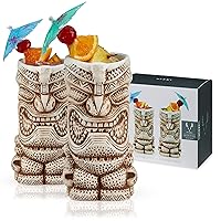 High Tide Tiki Mugs - Hand Painted Ceramic Tiki Glasses for Cocktails - Tiki Barware 14.5oz Highballs Set of 2 White