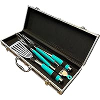 Toadfish BBQ Grill Accessories Set, 3-Piece Stainless Steel Grilling Tools with Aluminum Case, Grill Tongs, Grill Fork & Grill Spatula