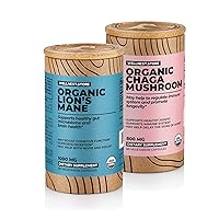 Organic Lion’s Mane Mushroom (60ct) + Organic Chaga Mushroom (60ct) Capsules Bundle