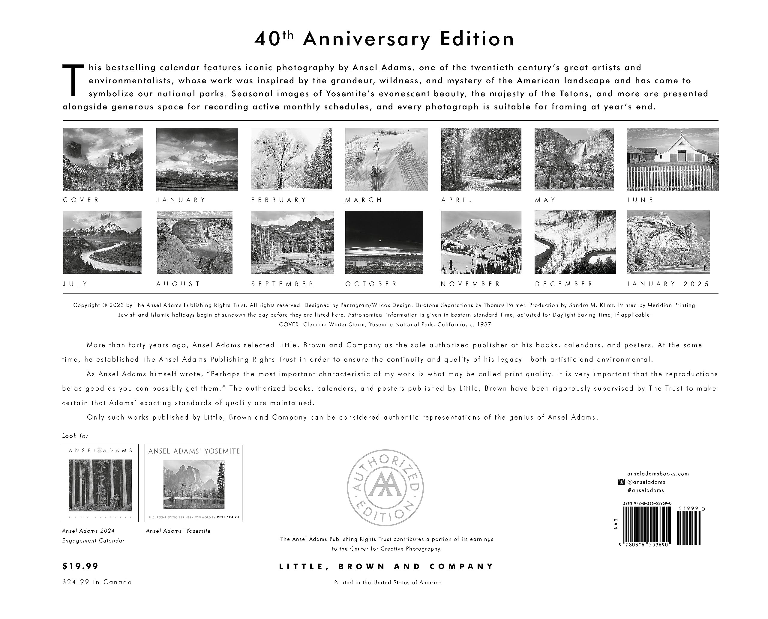 Ansel Adams 2024 Wall Calendar: Authorized Edition: 13-Month Nature Photography Collection (Monthly Calendar)