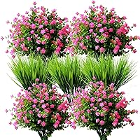 14pcs Artificial Flowers Outdoor UV Resistant Bulk Fake Plastic Plants Outside Indoor Hanging Faux Greenery Shrubs Arrangement for Vase Porch Window Box Patio Wedding Home Decoration (Pink)