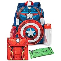 Marvel Boys 4 Piece Backpack Set | Kids Superhero Rucksack Bundle with School Bag, Pencil Case, Lunch Bag & Water Bottle