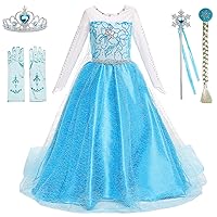 Princess Costume Birthday Party Dress Up for Little Girls with Wig,Crown,Wand,Gloves Accessories 4-5T(Q89,120)