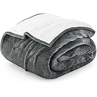 Sherpa Blanket Queen Size [Grey, 90x90 Inches] - 480GSM Thick Warm Plush Fleece Reversible Blanket for Bed, Sofa, Couch, Camping and Travel